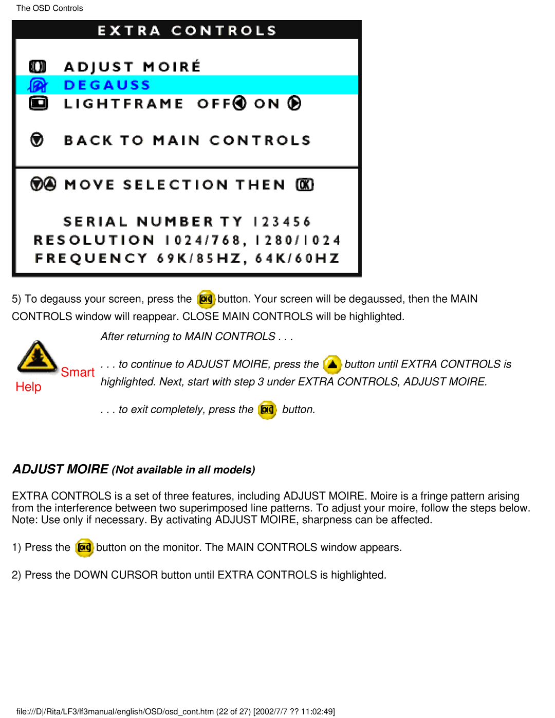 Philips 107B user manual Adjust Moire Not available in all models 