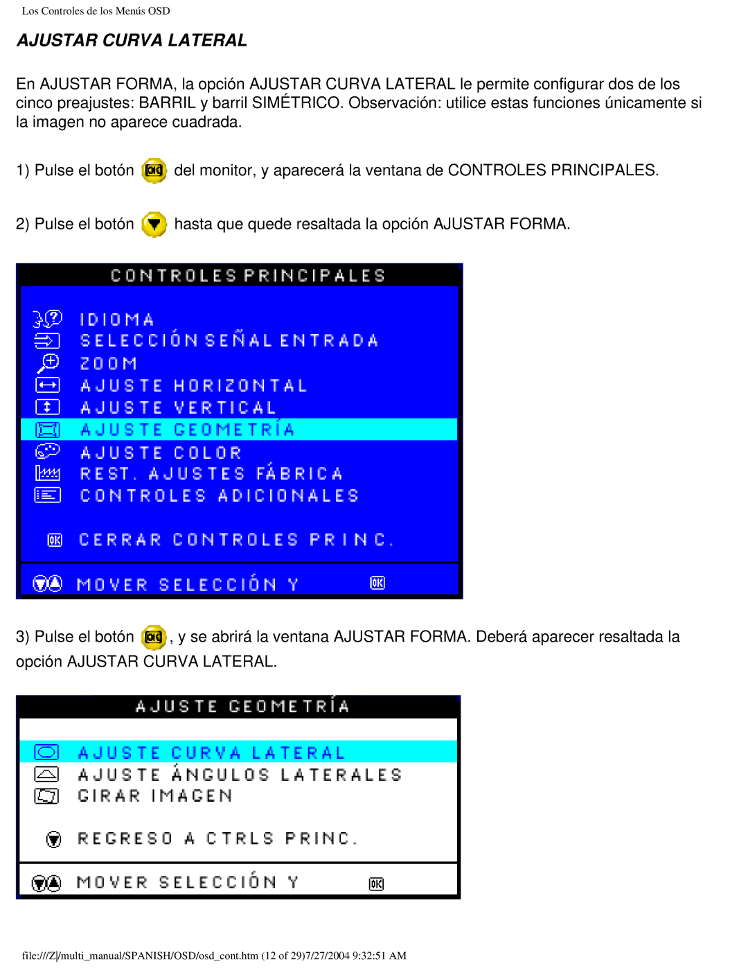 Philips 107B user manual Ajustar Curva Lateral 