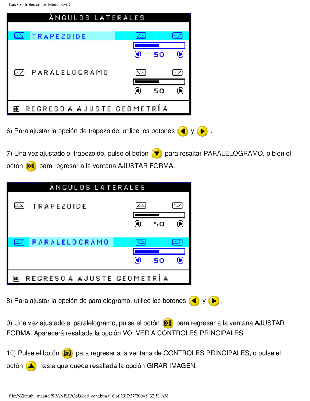 Philips 107B user manual Los Controles de los Menús OSD 