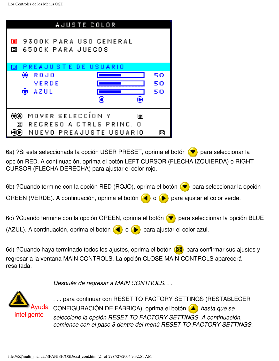 Philips 107B user manual Después de regresar a Main Controls 