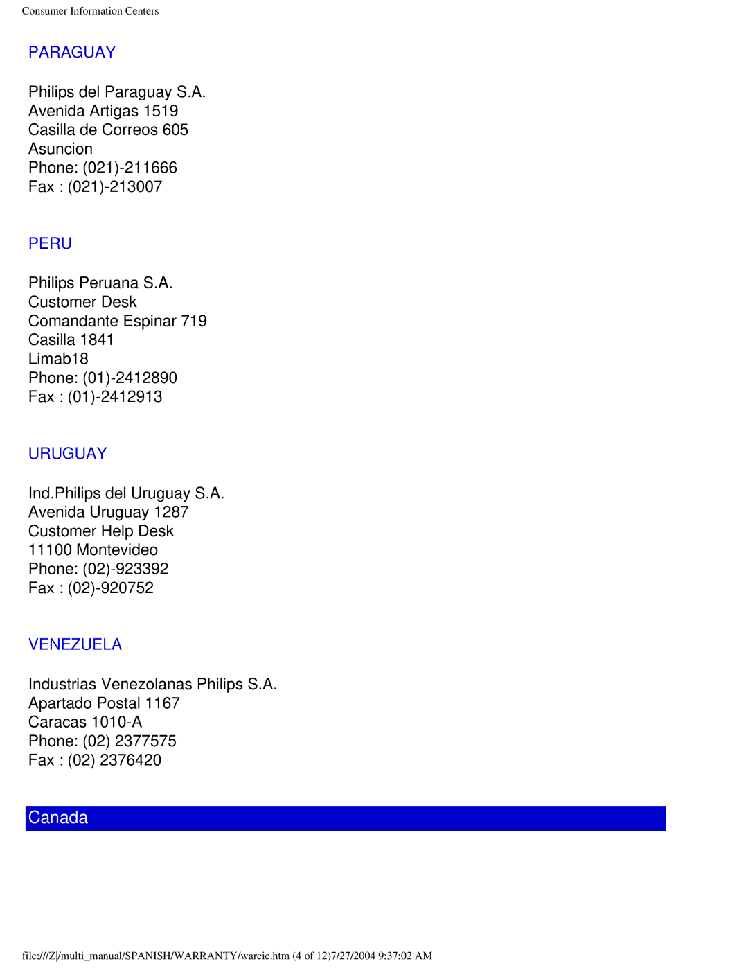 Philips 107B user manual Canada 