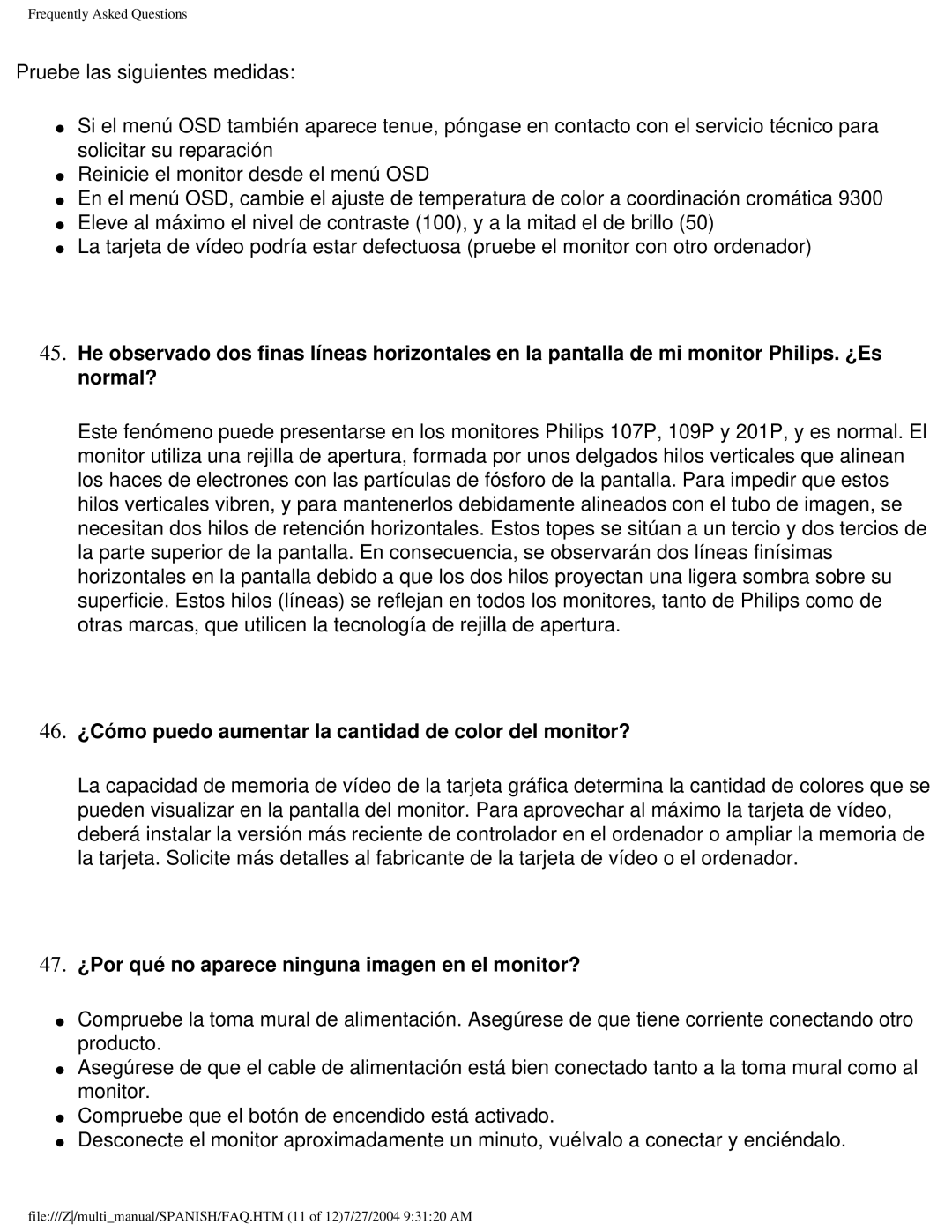 Philips 107B user manual 46. ¿Cómo puedo aumentar la cantidad de color del monitor? 