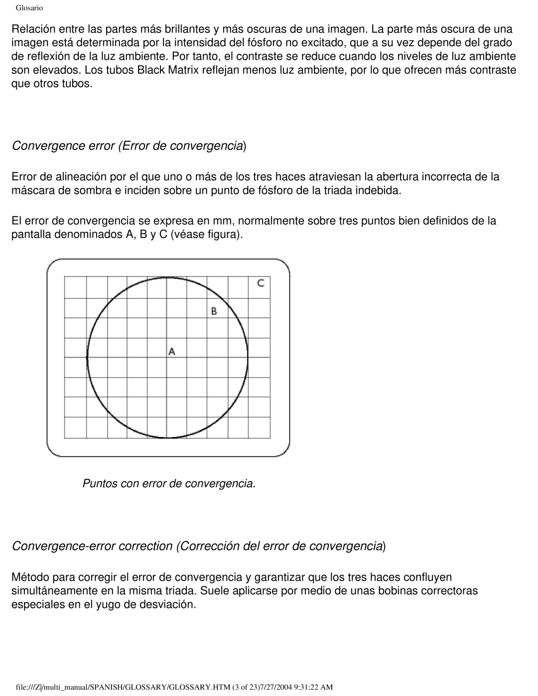 Philips 107B user manual Convergence error Error de convergencia 