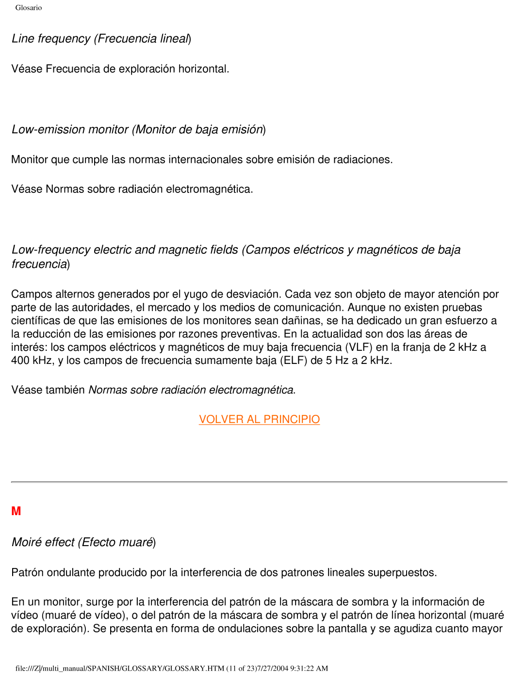 Philips 107B Line frequency Frecuencia lineal, Low-emission monitor Monitor de baja emisión, Moiré effect Efecto muaré 