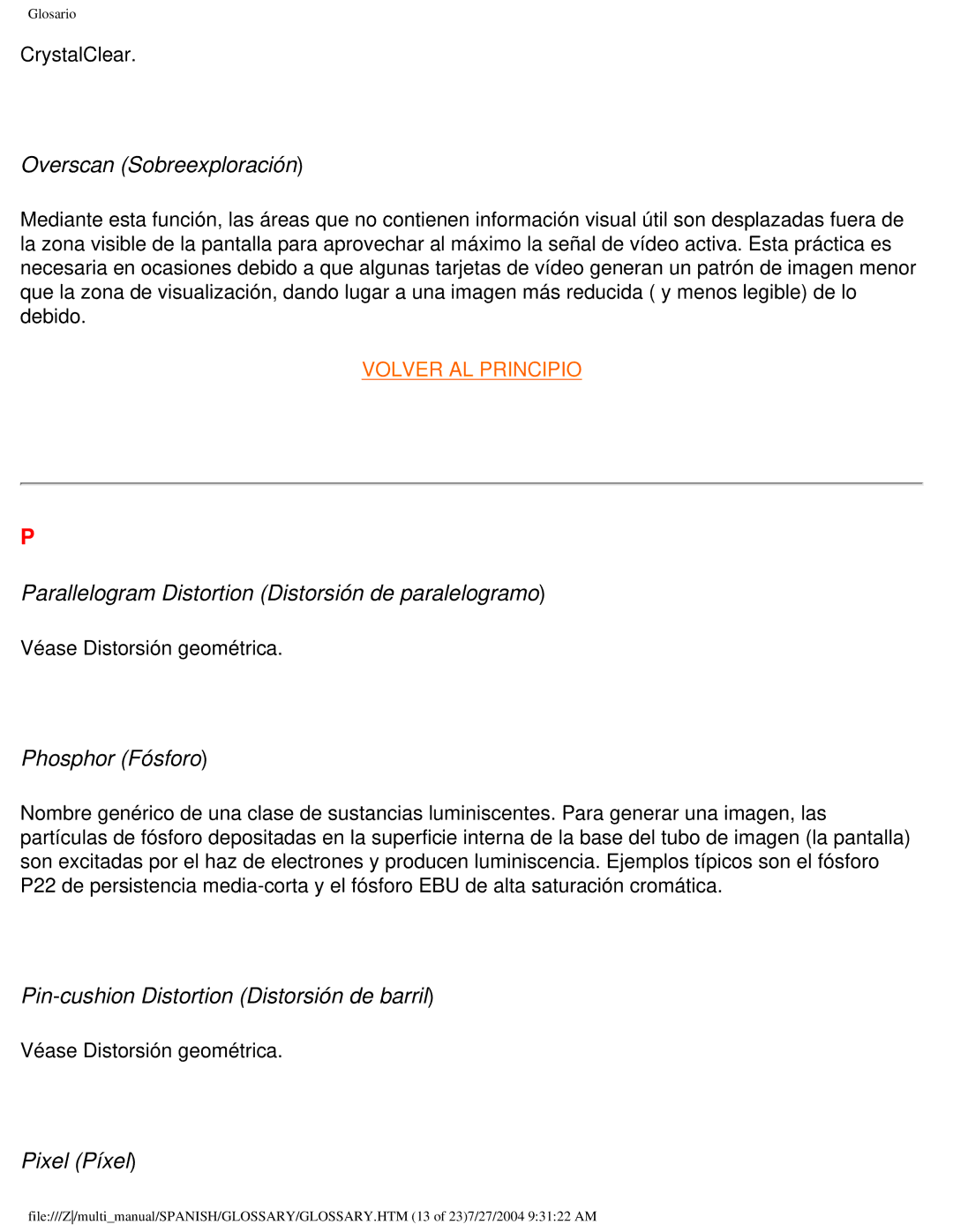 Philips 107B user manual Overscan Sobreexploración, Parallelogram Distortion Distorsión de paralelogramo, Phosphor Fósforo 