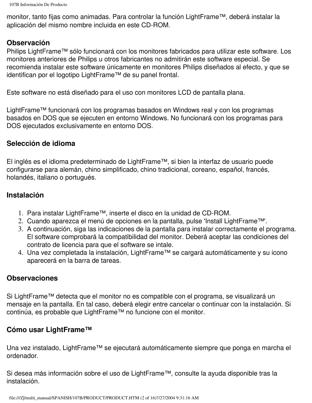 Philips 107B user manual Observación 