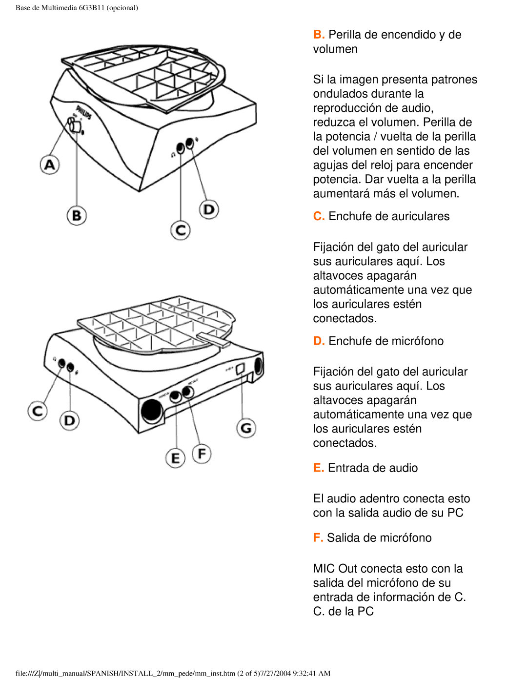 Philips 107B user manual Base de Multimedia 6G3B11 opcional 