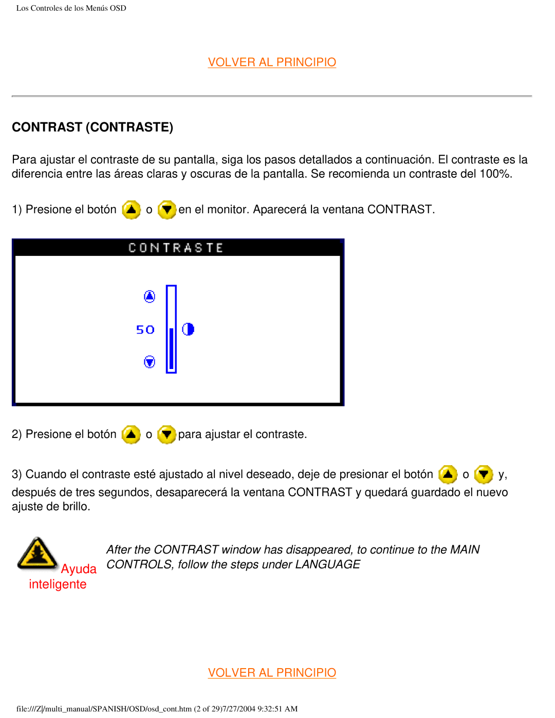 Philips 107B user manual Contrast Contraste, Inteligente 