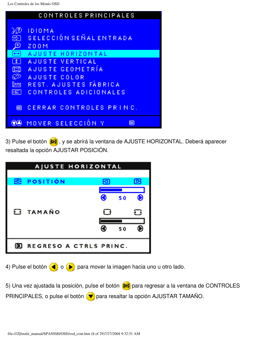 Philips 107B user manual Los Controles de los Menús OSD 