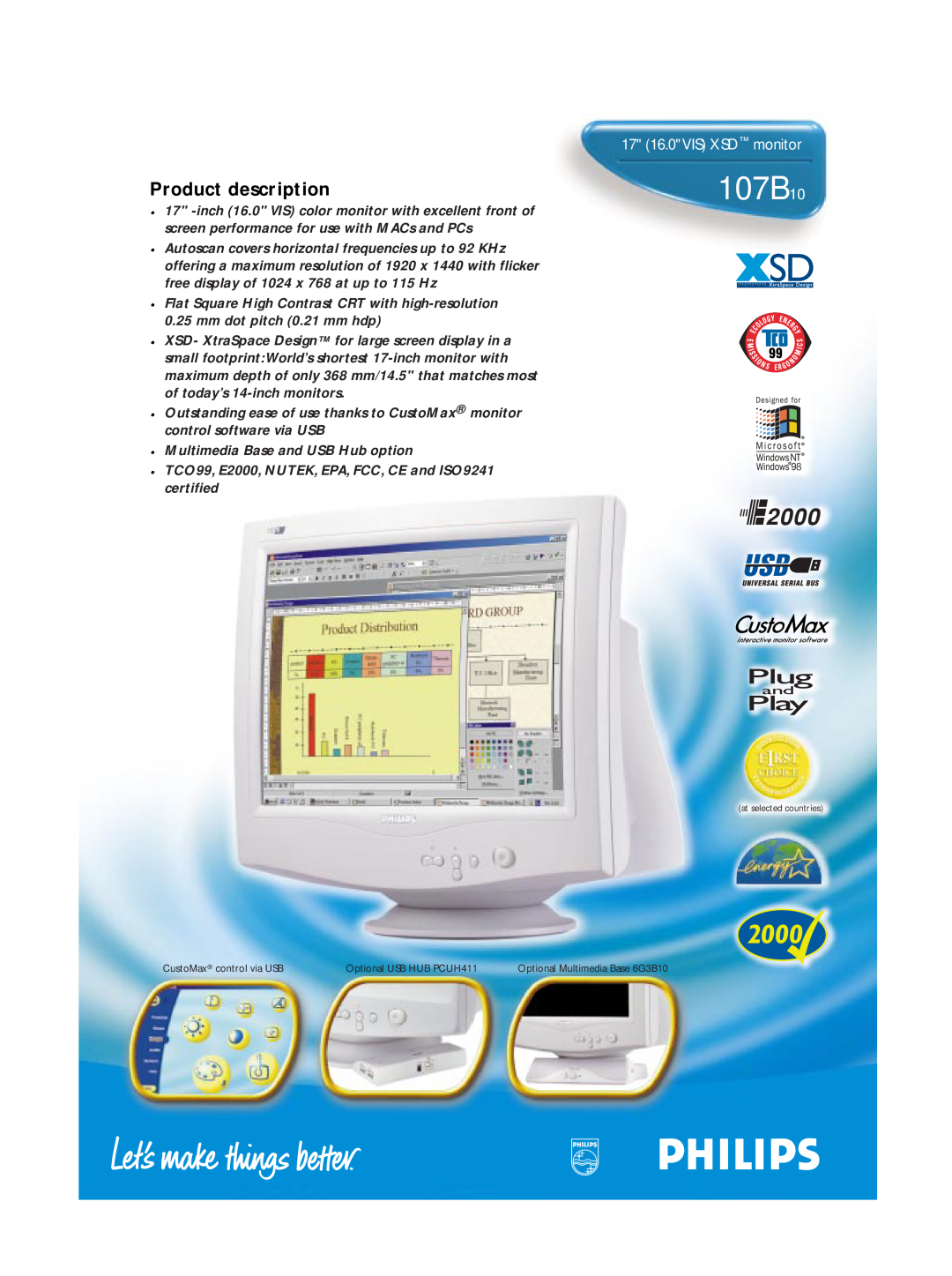 Philips 107B10 manual Product description, 17 16.0VIS XSD monitor 