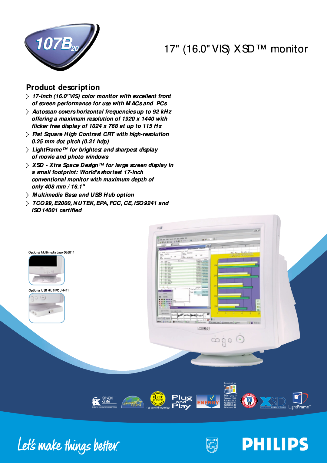 Philips 107B20 manual 17 16.0 VIS XSD monitor, Product description 
