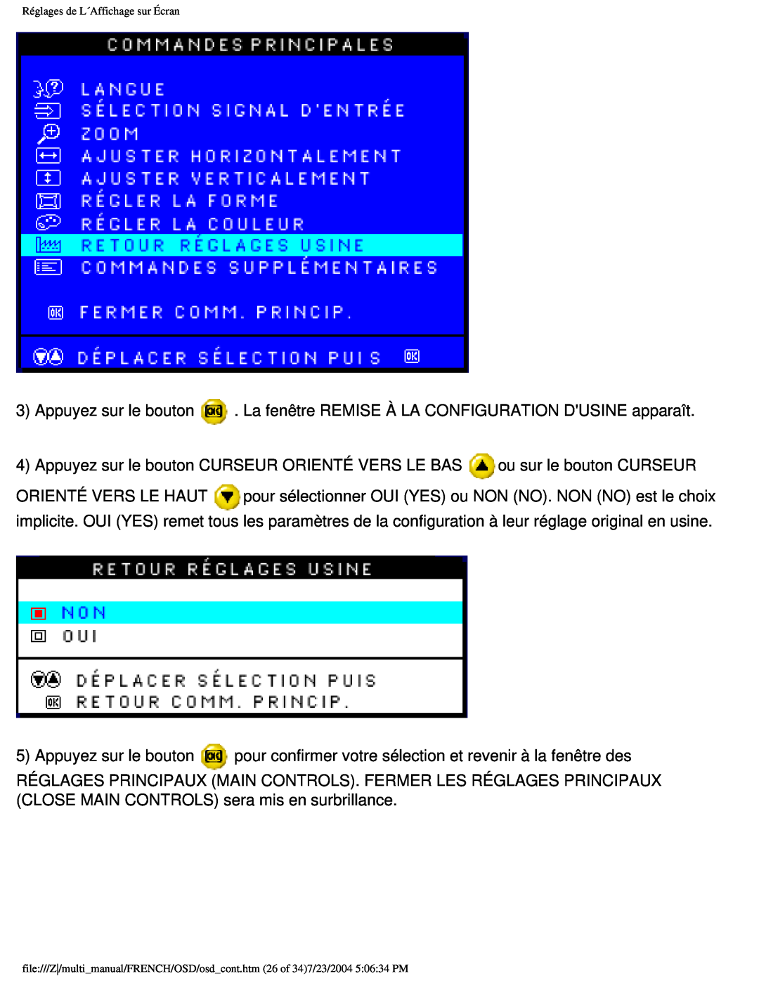 Philips 107B3 user manual Réglages de L´Affichage sur Écran 