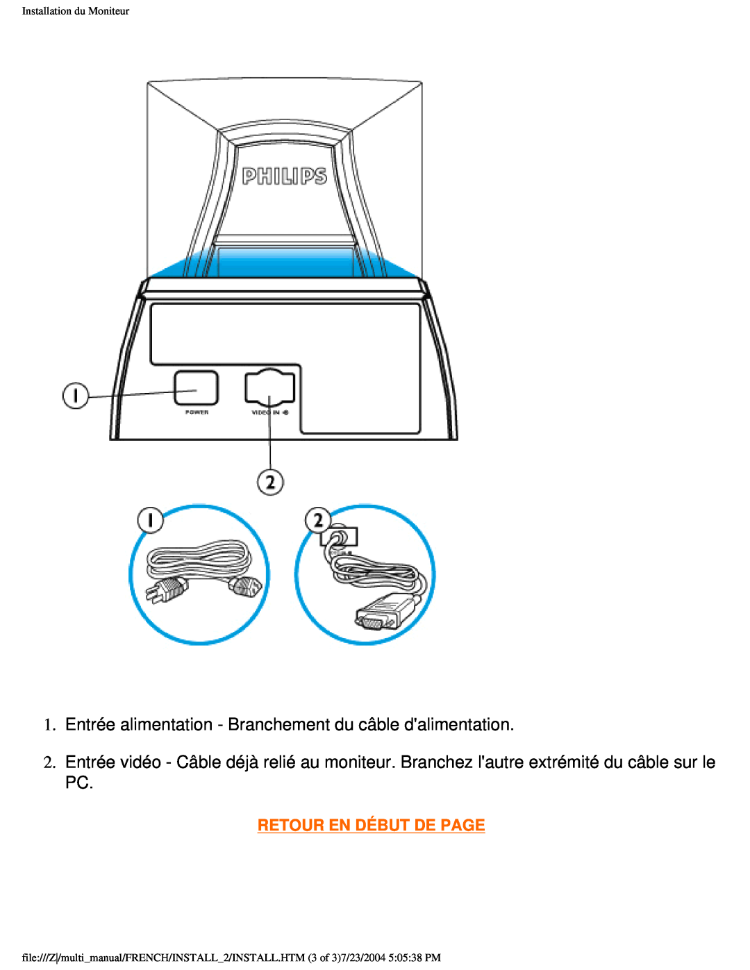 Philips 107B3 user manual Installation du Moniteur 