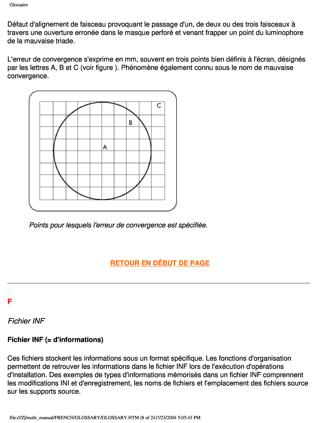 Philips 107B3 user manual Fichier INF, Retour En Début De Page 