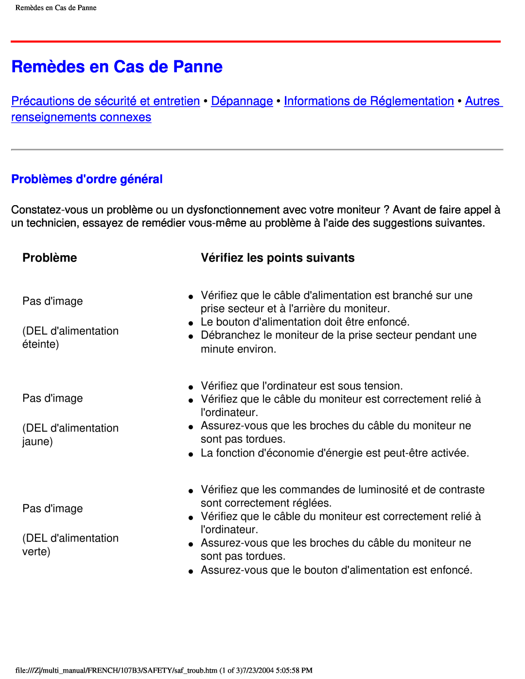 Philips 107B3 user manual Remèdes en Cas de Panne, Problèmes dordre général, Vérifiez les points suivants 