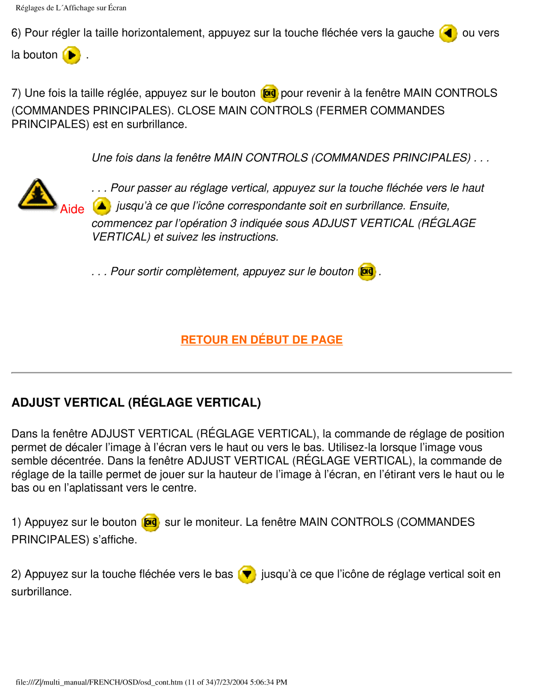 Philips 107B3 user manual Adjust Vertical Réglage Vertical 