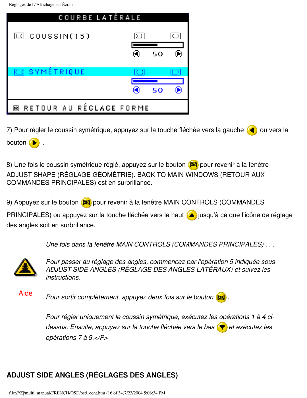 Philips 107B3 user manual Adjust Side Angles Réglages DES Angles 