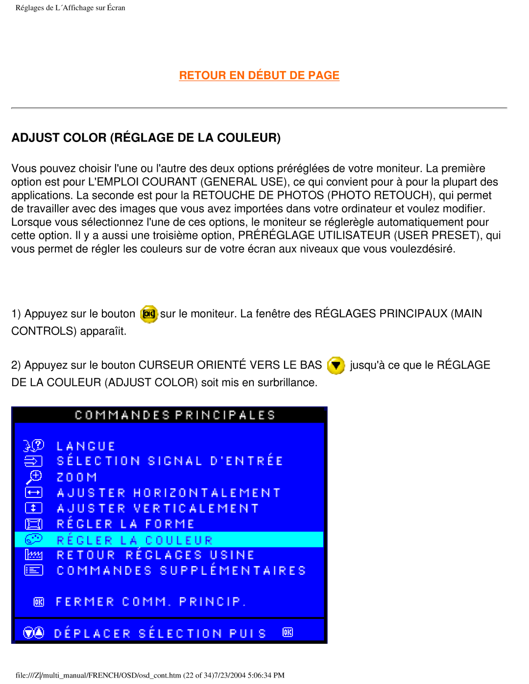 Philips 107B3 user manual Adjust Color Réglage DE LA Couleur 