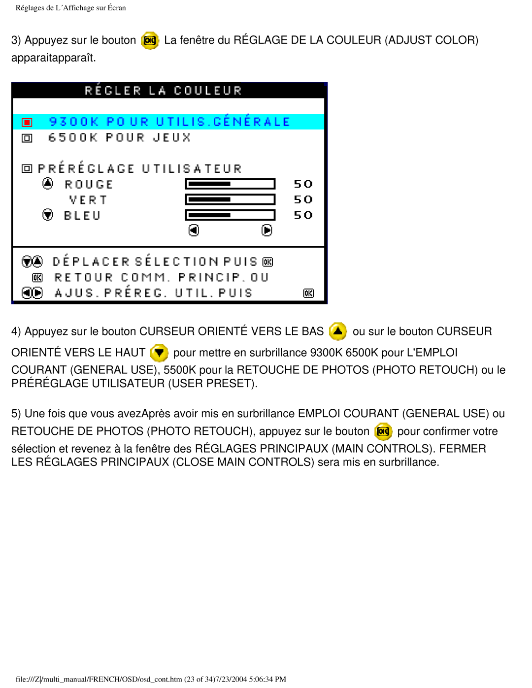 Philips 107B3 user manual Préréglage Utilisateur User Preset 