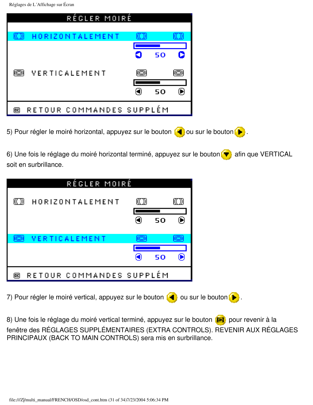 Philips 107B3 user manual Réglages de L´Affichage sur Écran 