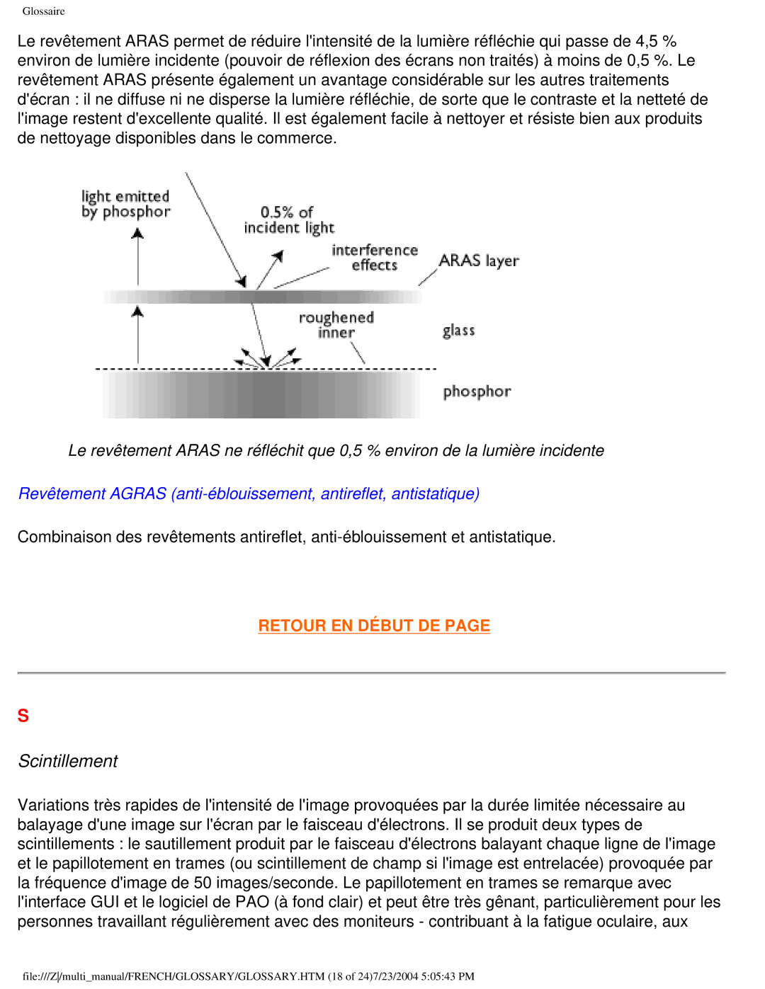 Philips 107B3 user manual Scintillement 