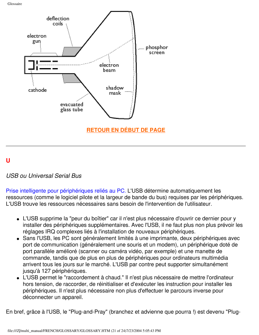 Philips 107B3 user manual USB ou Universal Serial Bus 