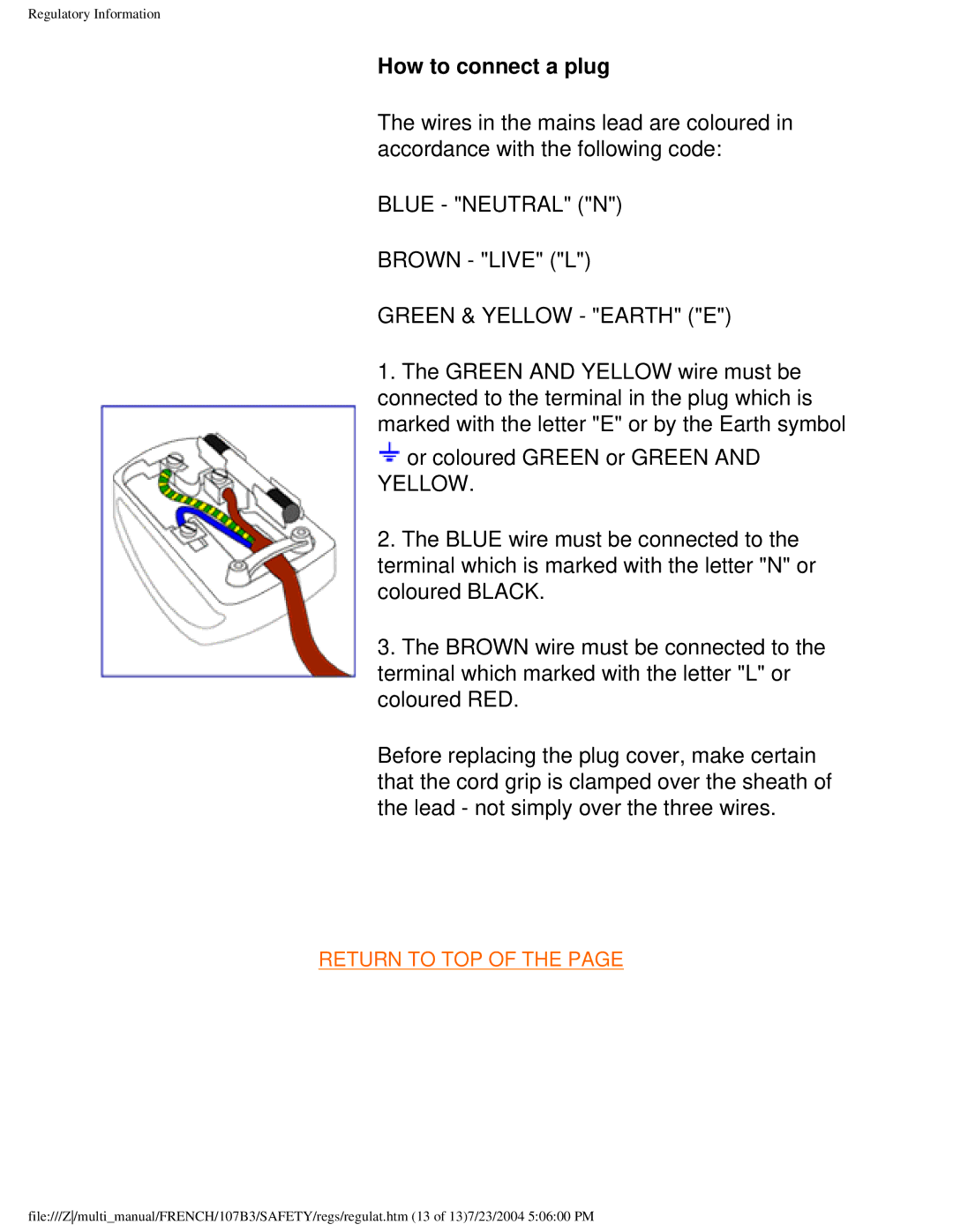 Philips 107B3 user manual How to connect a plug 