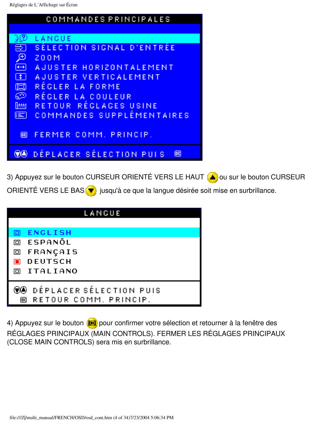 Philips 107B3 user manual Réglages de L´Affichage sur Écran 