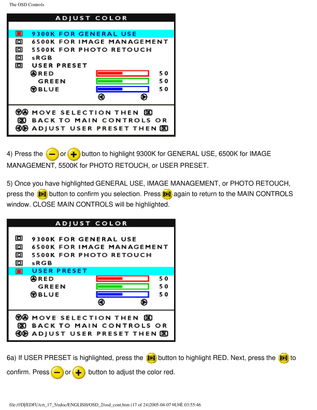 Philips 107B50 user manual OSD Controls 