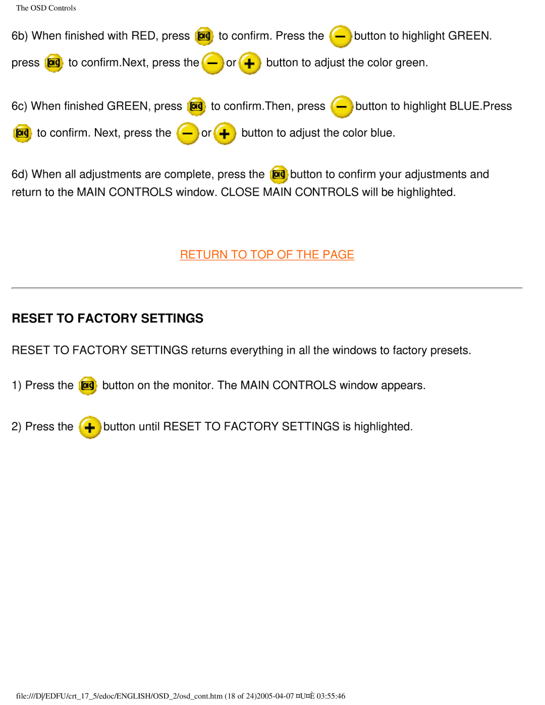 Philips 107B50 user manual Reset to Factory Settings 