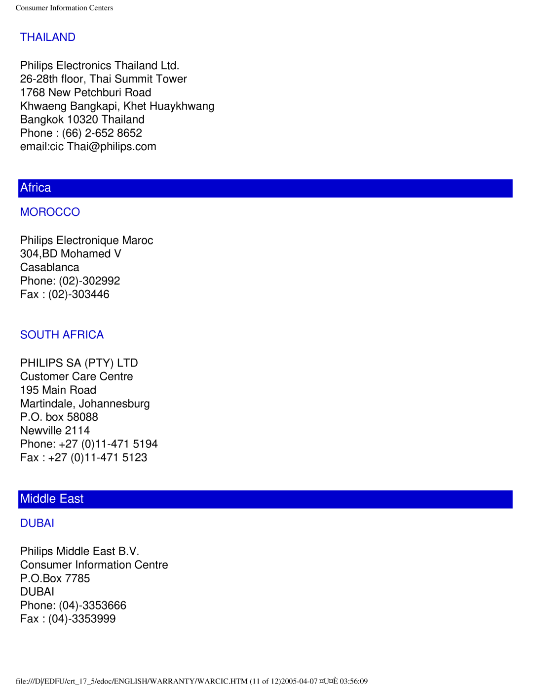 Philips 107B50 user manual Africa 