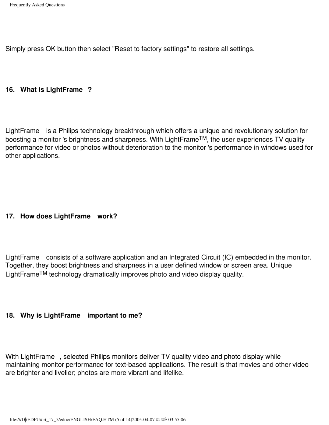 Philips 107B50 user manual What is LightFrame™?, How does LightFrame™ work?, Why is LightFrame™ important to me? 