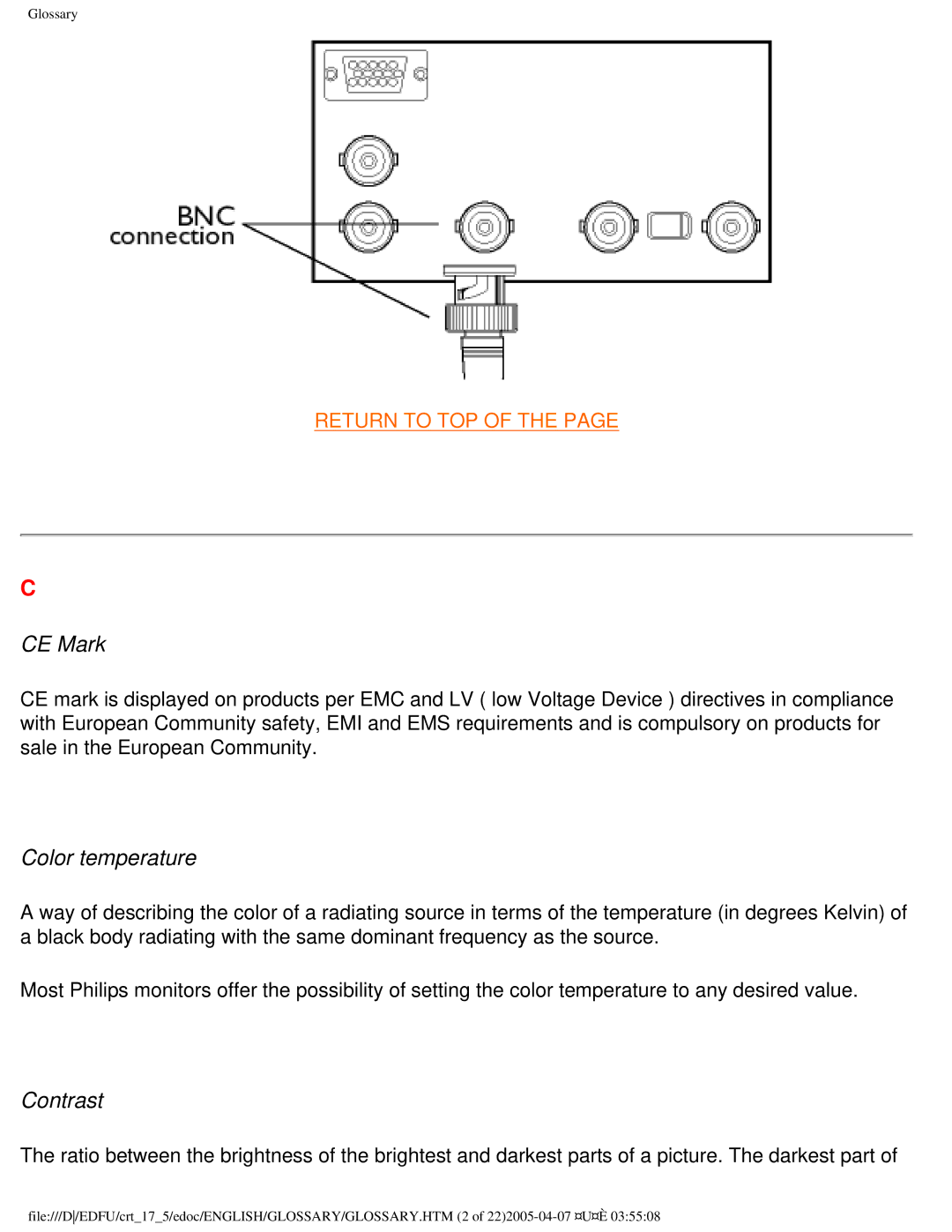 Philips 107B50 user manual CE Mark, Color temperature, Contrast 