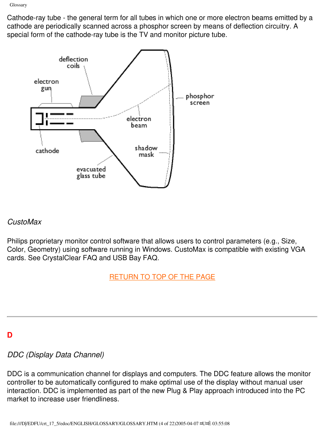 Philips 107B50 user manual CustoMax, DDC Display Data Channel 