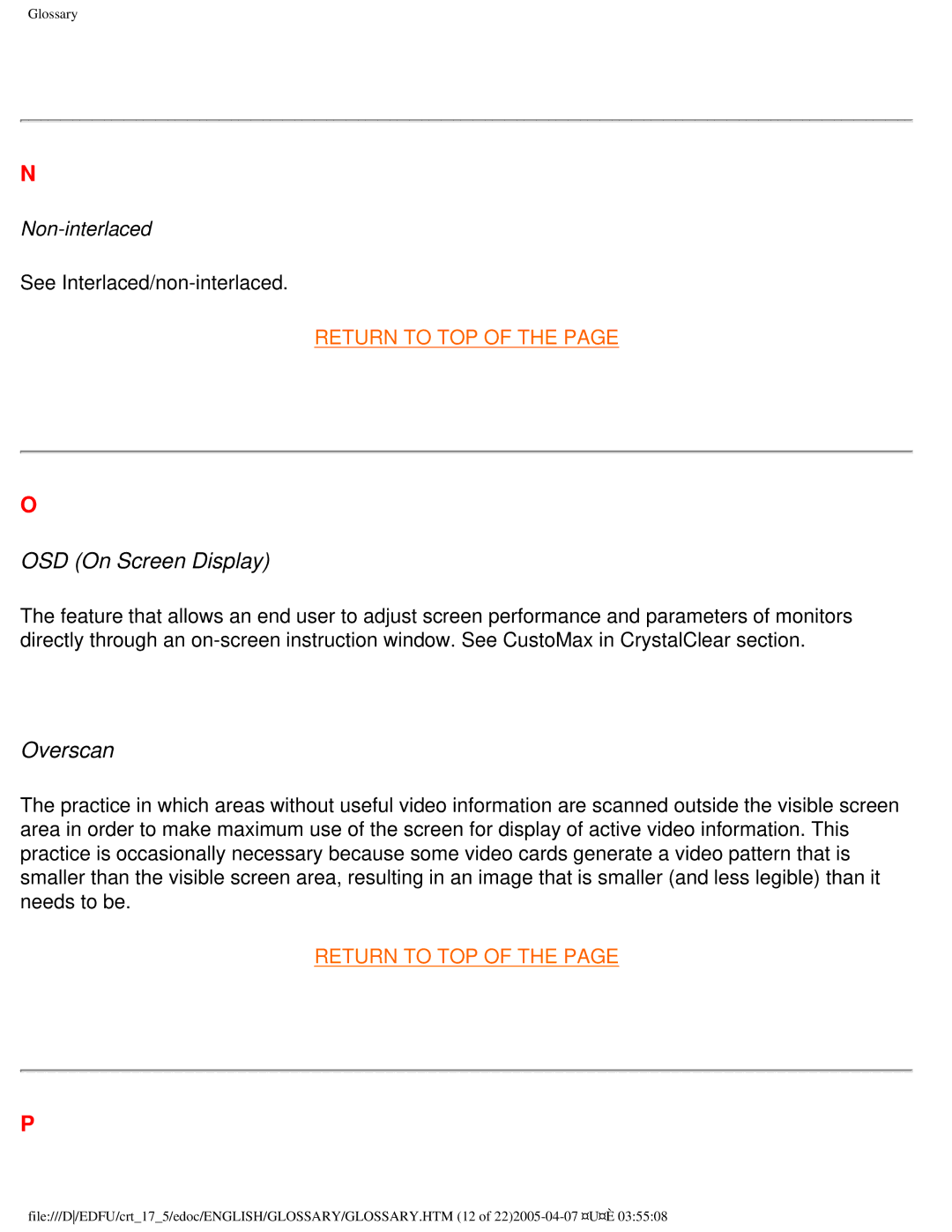 Philips 107B50 user manual OSD On Screen Display, Overscan 