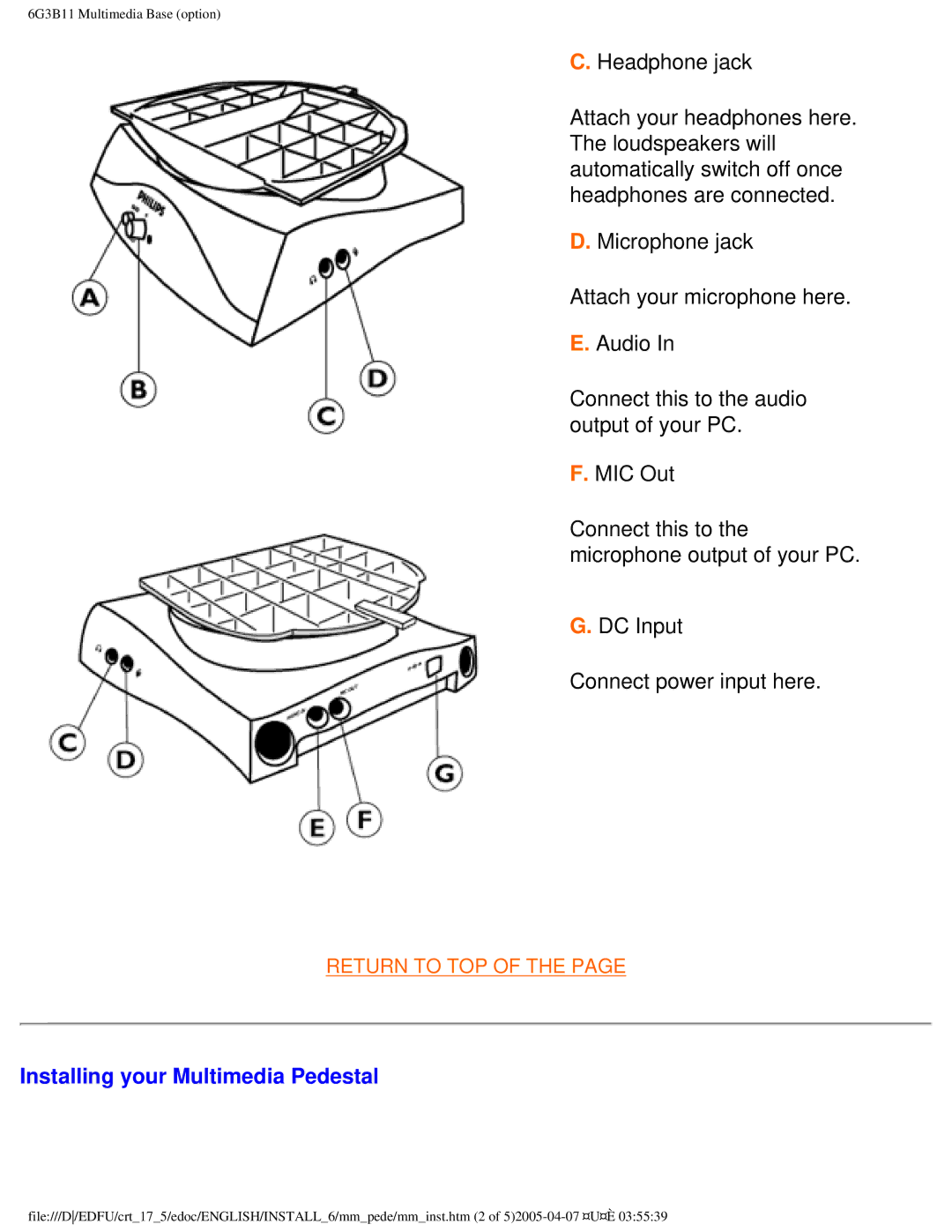 Philips 107B50 user manual Installing your Multimedia Pedestal 