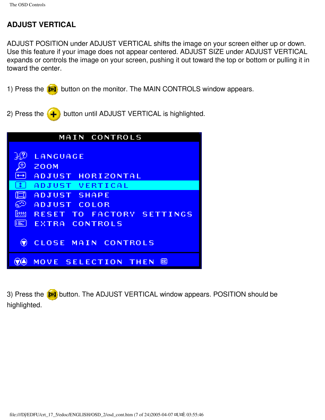 Philips 107B50 user manual Adjust Vertical 