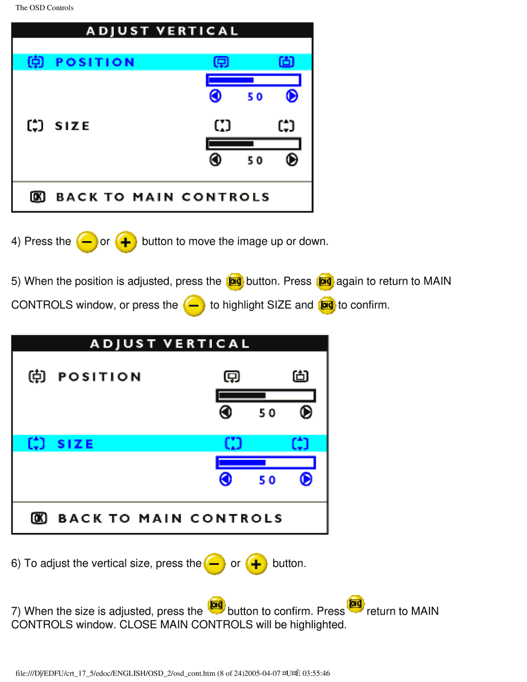 Philips 107B50 user manual OSD Controls 