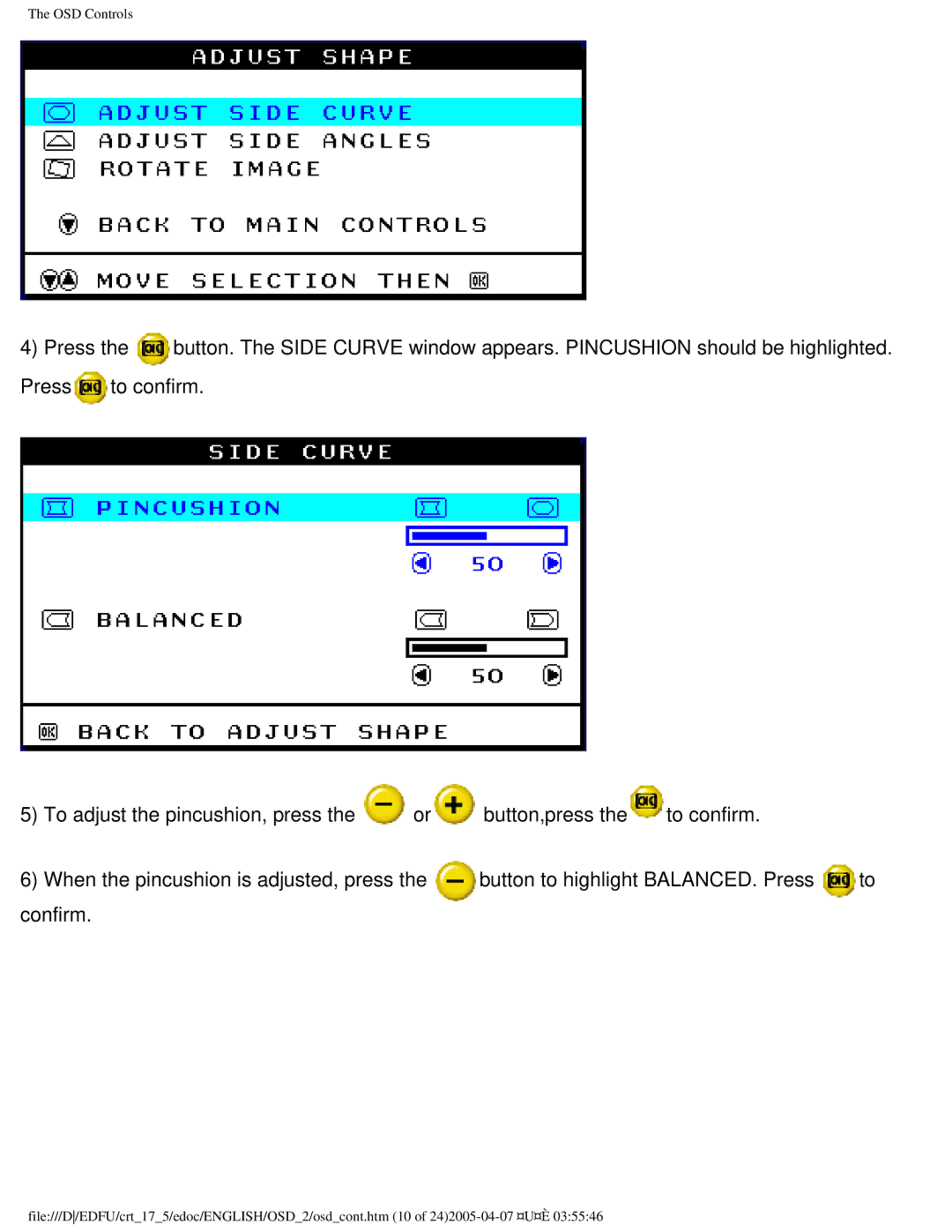 Philips 107B50 user manual OSD Controls 