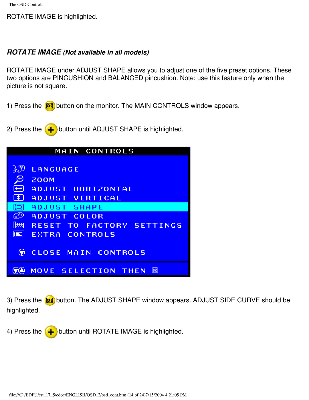 Philips 107C user manual Rotate Image Not available in all models 