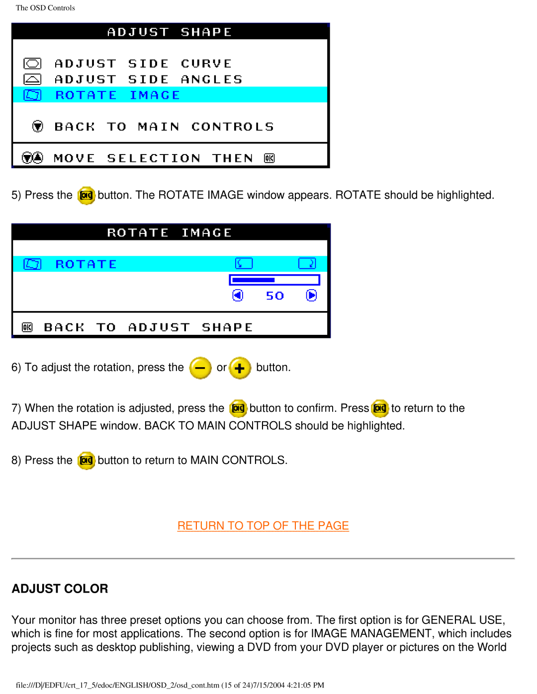 Philips 107C user manual Adjust Color 