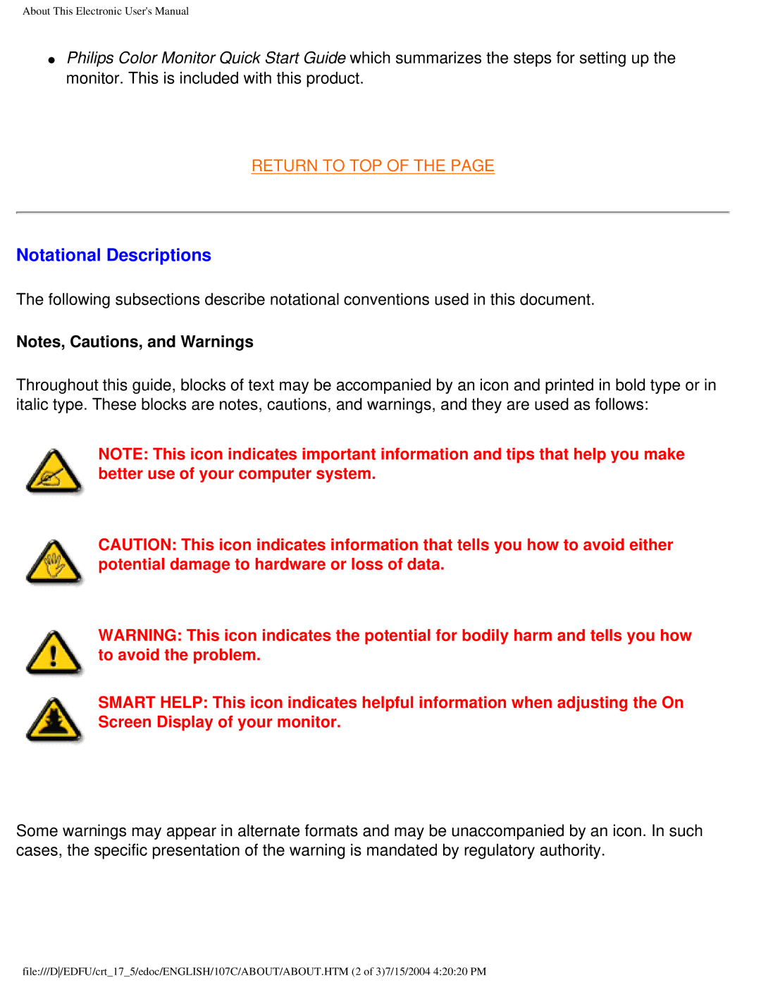 Philips 107C user manual Notational Descriptions 