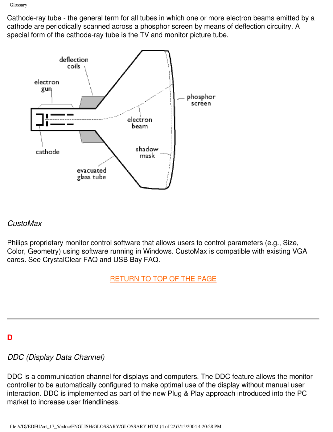 Philips 107C user manual CustoMax, DDC Display Data Channel 