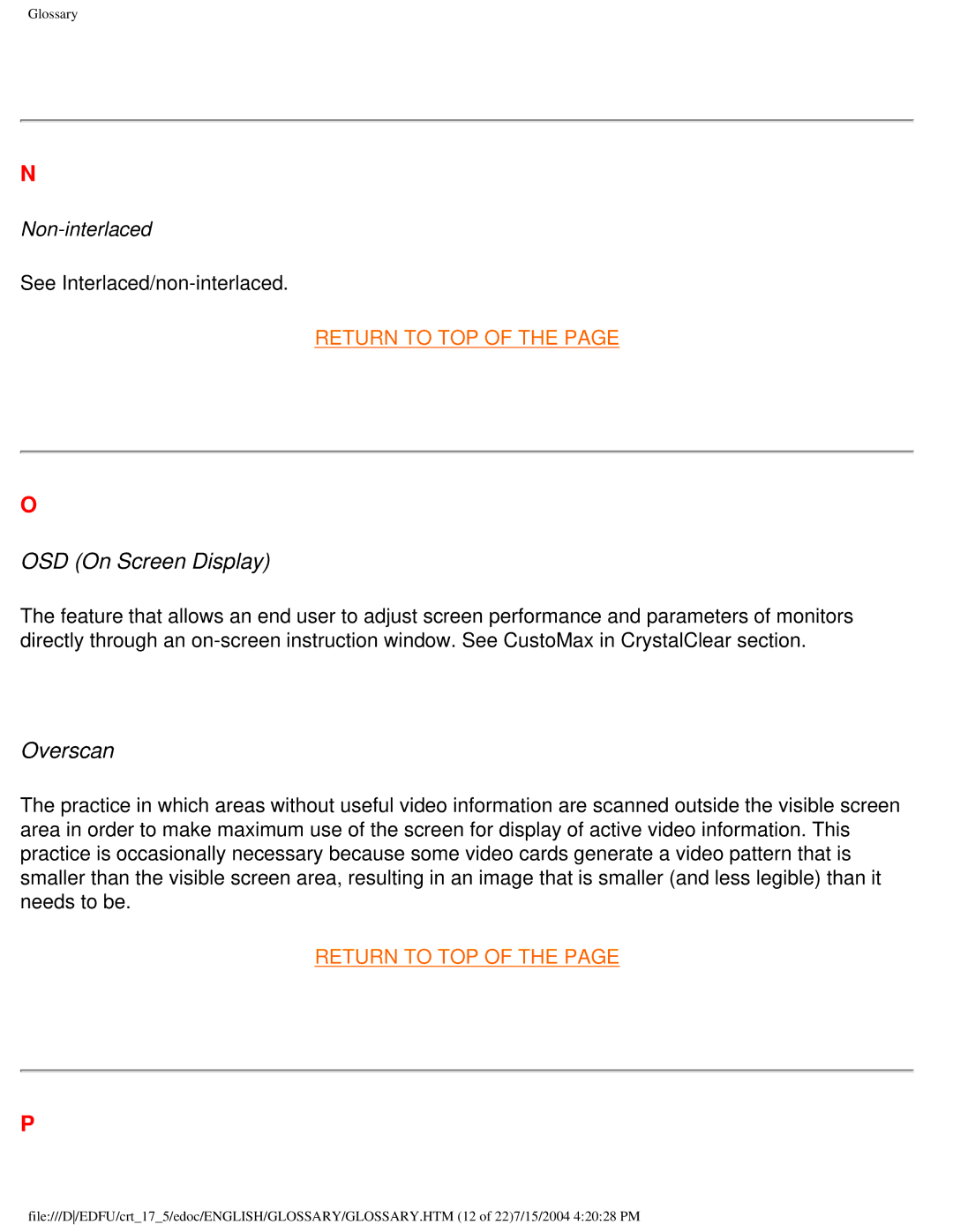 Philips 107C user manual OSD On Screen Display, Overscan 