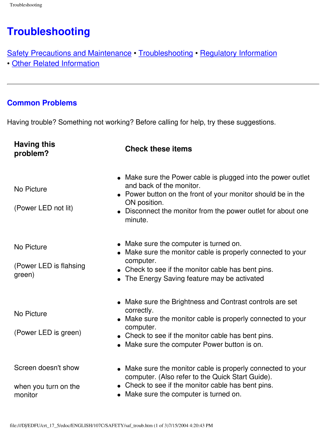 Philips 107C user manual Troubleshooting, Common Problems 