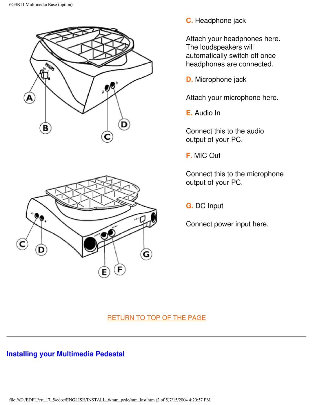 Philips 107C user manual Installing your Multimedia Pedestal 