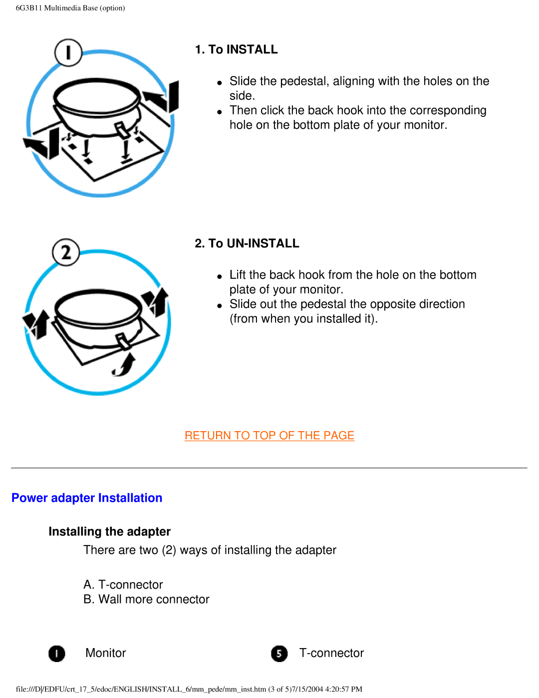 Philips 107C user manual Power adapter Installation 