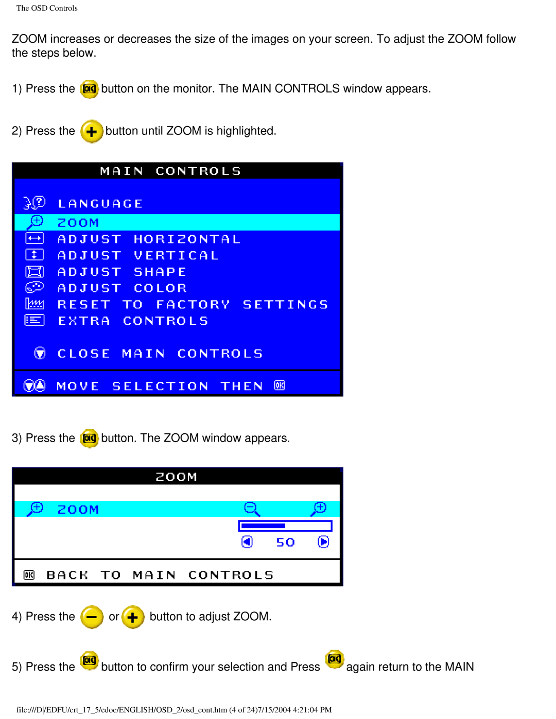 Philips 107C user manual OSD Controls 