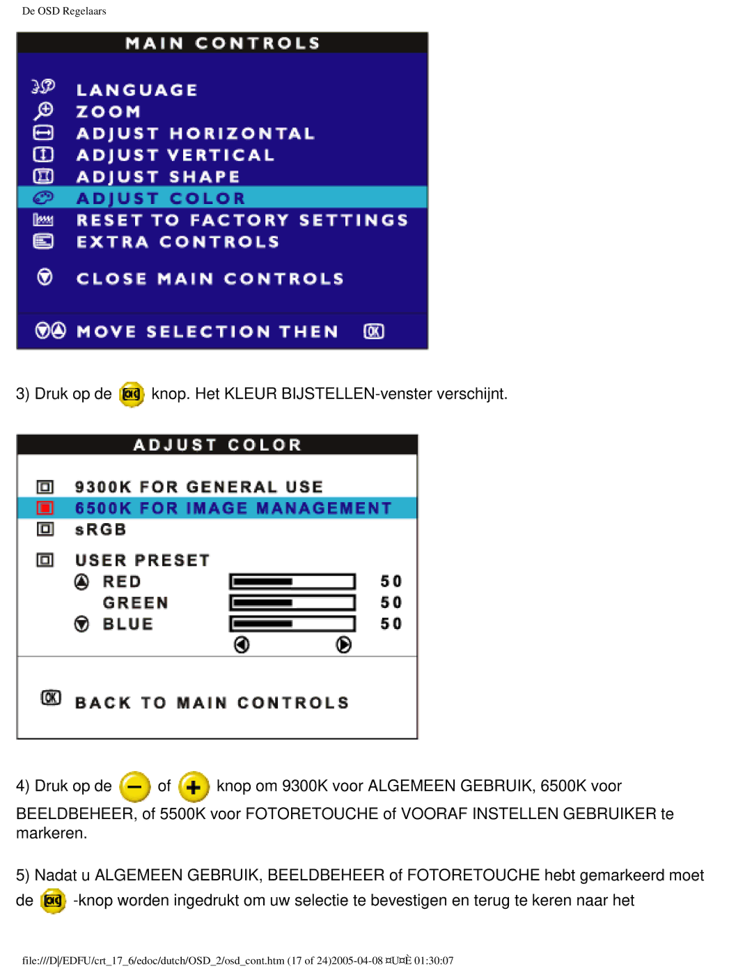 Philips 107C user manual De OSD Regelaars 