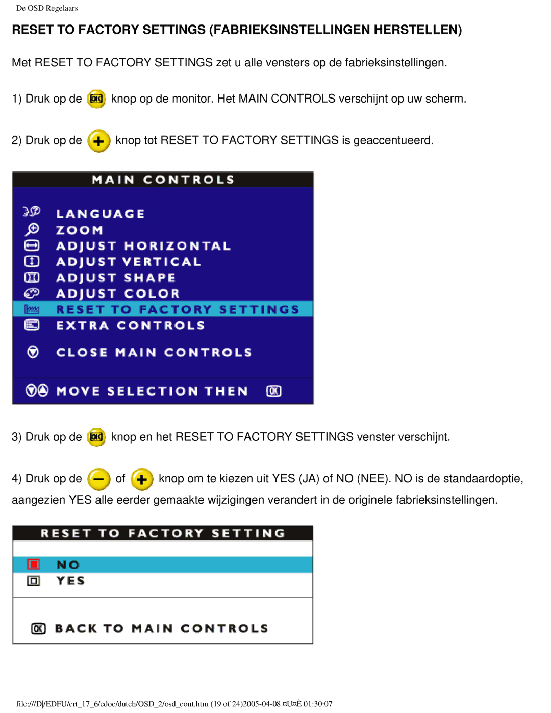 Philips 107C user manual Reset to Factory Settings Fabrieksinstellingen Herstellen 